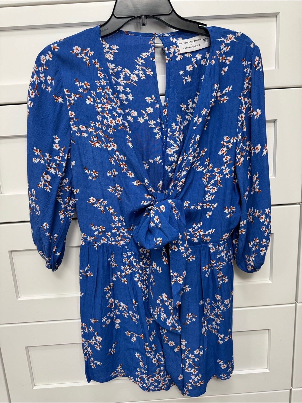 Faithfull the Brand Royal Blue Floral Tie-Front Mini Dress